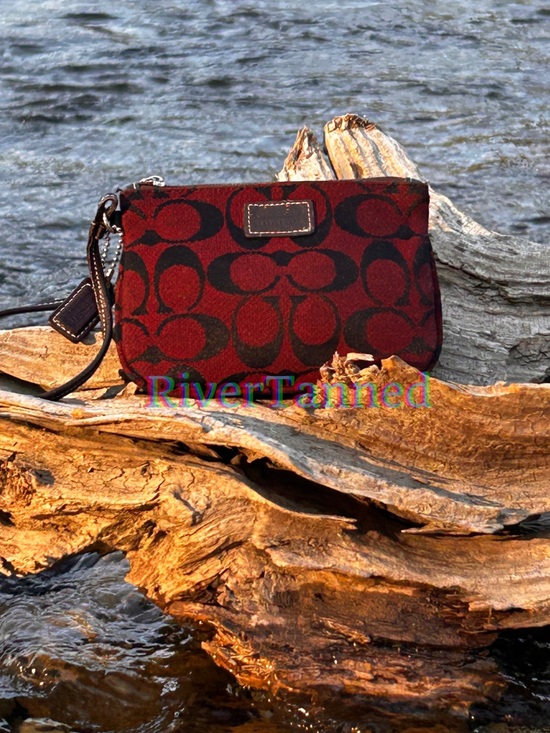 Coach Handbags - Vintage Coach Burgundy & Black Signature C Wristlet Mini Bag Y2K